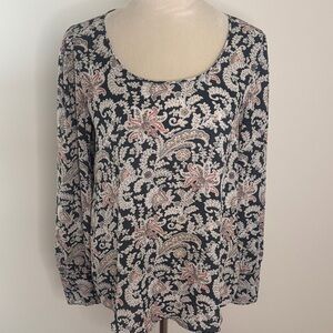 LOFT Floral Black and Cream Blouse